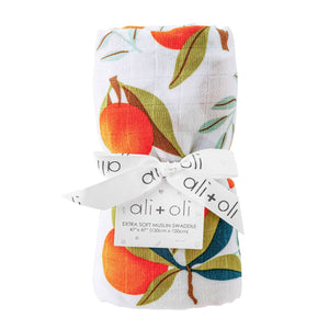 Swaddle Blanket | Bamboo Muslin Tangerine