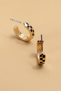 Earrings | Gold and Black Checkered Hoop