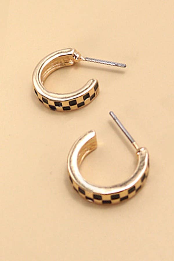 Earrings | Gold and Black Checkered Hoop