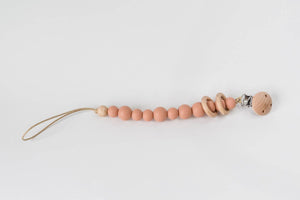 Silicone Bead & Wood Ring Pacifier Clip: Blush