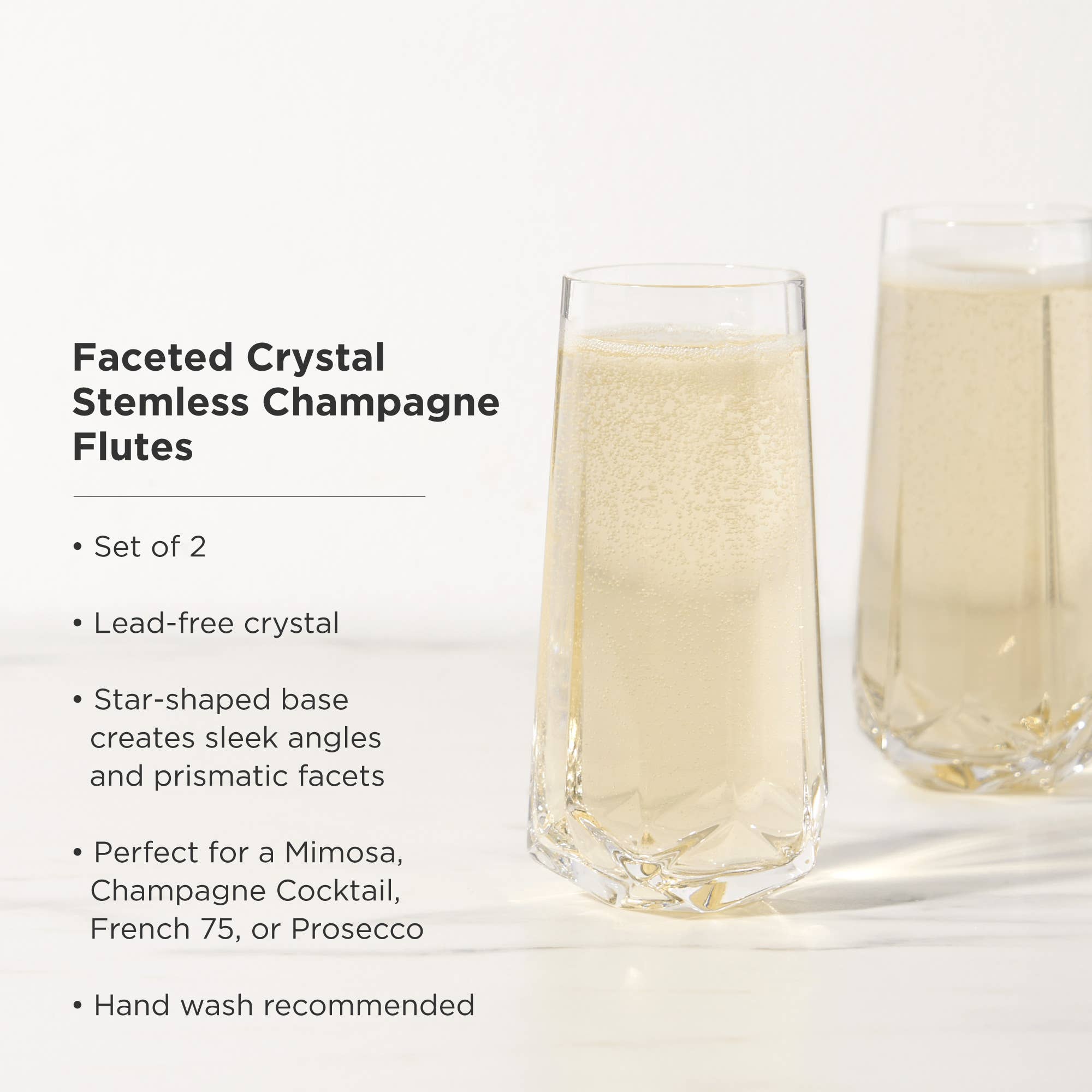 Champagne Flutes - Crystal Stemless - Set of 2