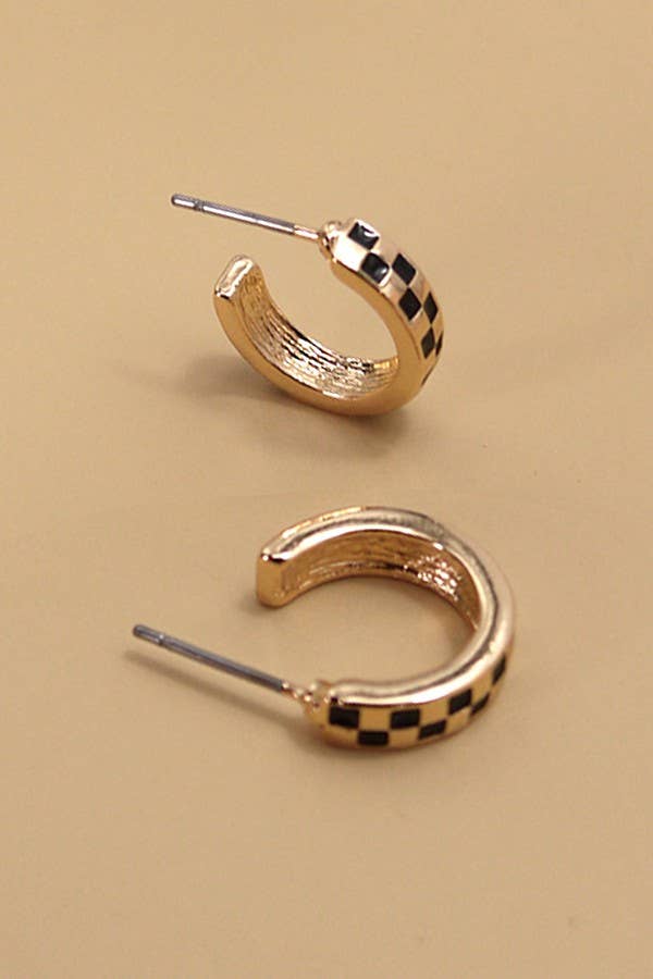 Earrings | Gold and Black Checkered Hoop