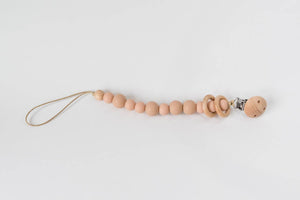 Silicone Bead & Wood Ring Pacifier Clip: Apricot