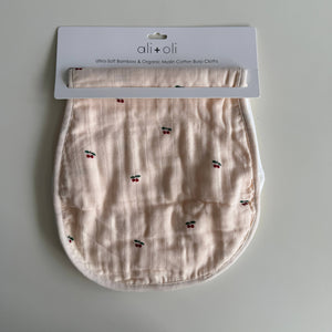 Burp Cloth | Bamboo Muslin Set 2-Pack Cherry/White