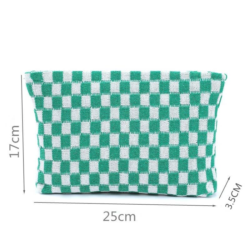 Travel Cosmetic Bag | Green Checker