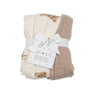 Burp Cloth | Bamboo Muslin  Set 2-Pack Teddy/Taupe